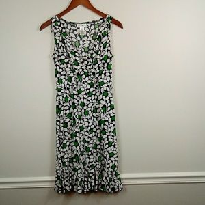 London Style Black, White & Green leaf print dress